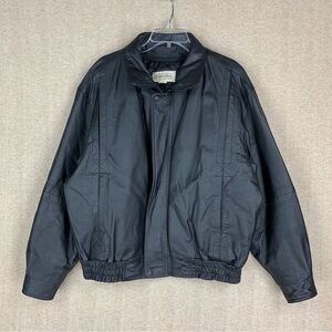 Vintage St. John's Bay Leather Jacket Size L Black Bomber Full Zip Quilt Lined